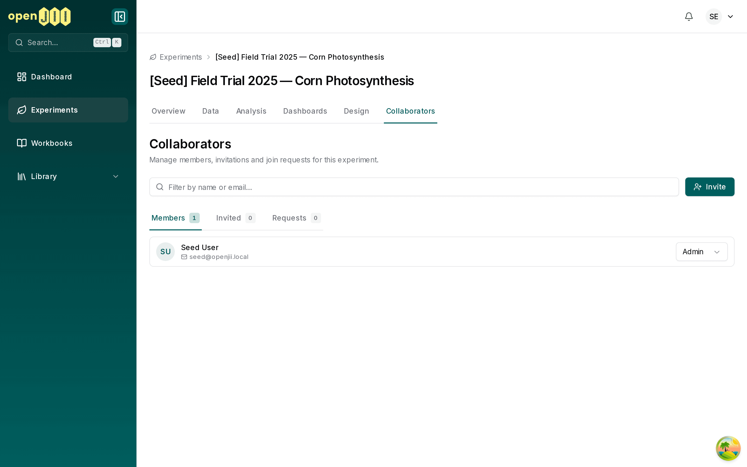 The collaborators tab: members, invitations, and incoming join requests.