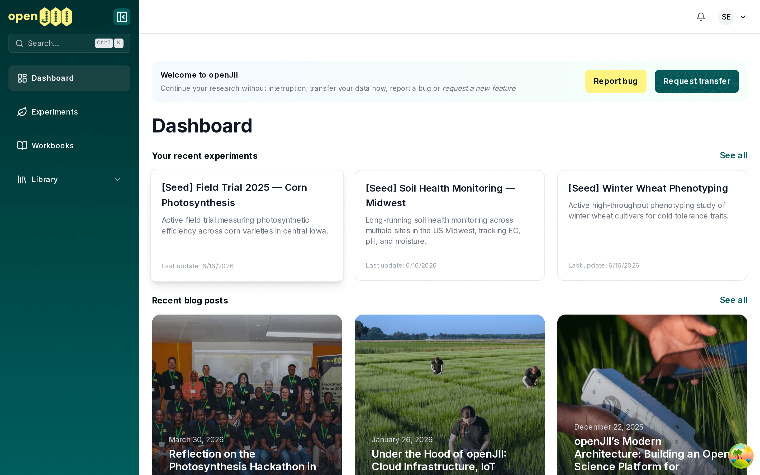 The redesigned OpenJII dashboard.