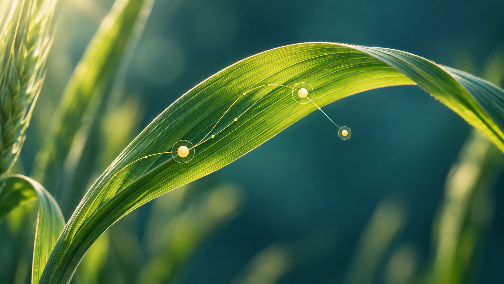 Conceptual illustration of a sunlit barley leaf with connected measurement points