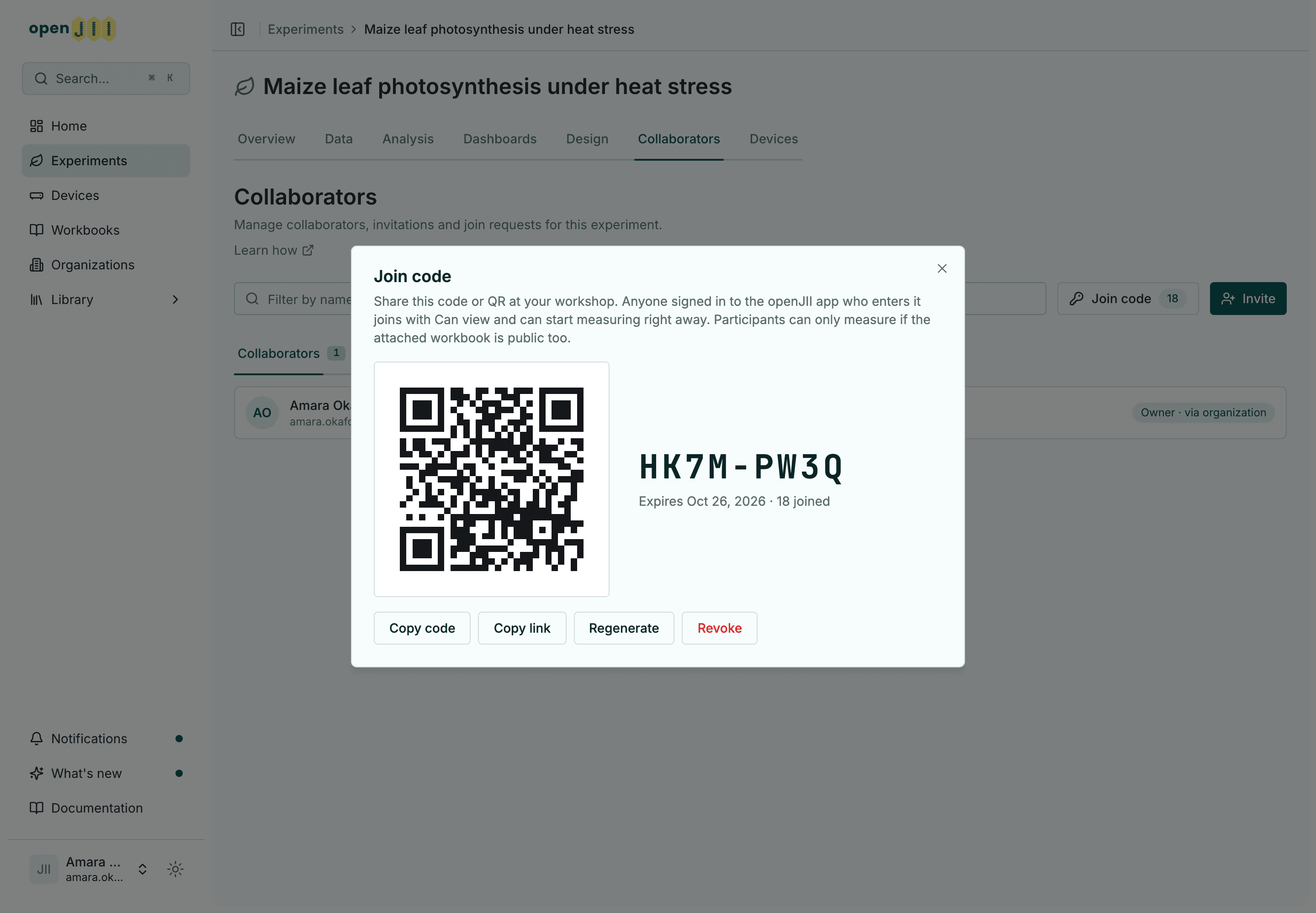 Join code dialog